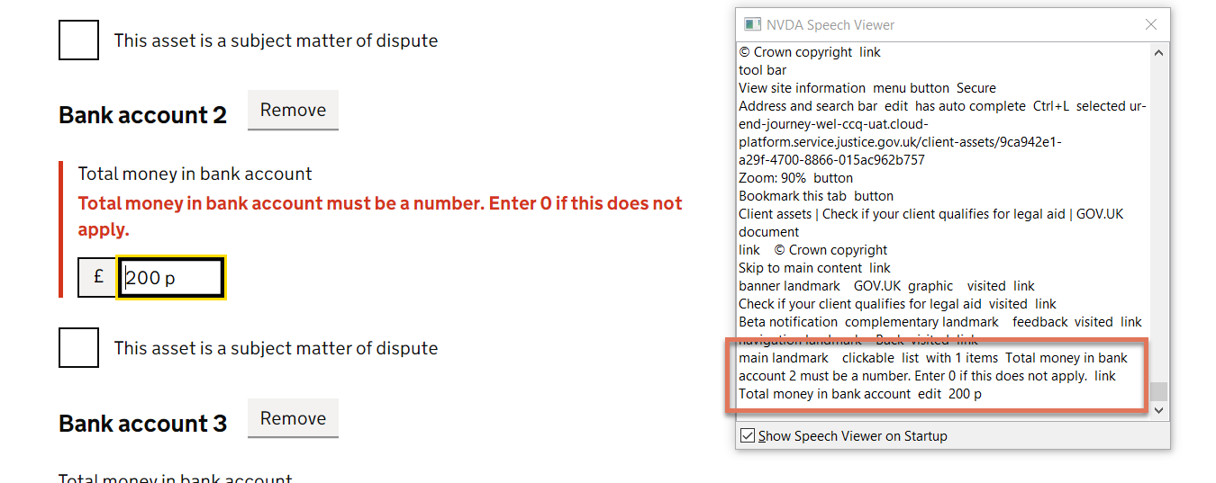 Error message on Client Assets page