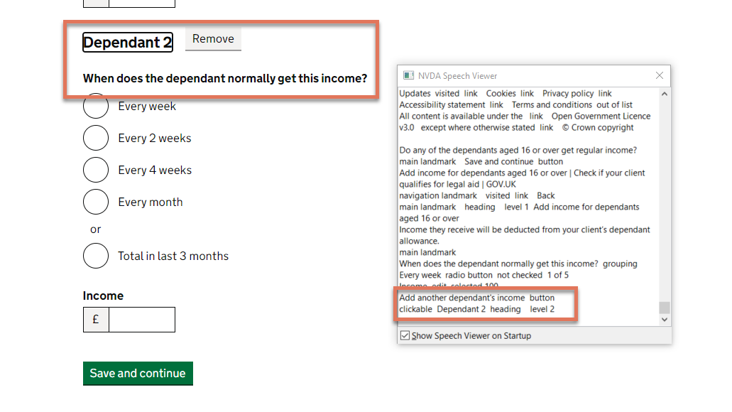 Add dependant button on Add Income page